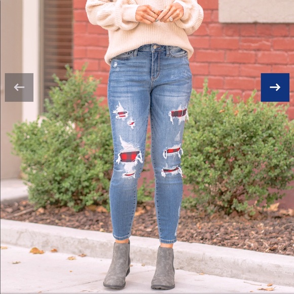 Buffalo Plaid Patch Skinny Jeans | Poshmark